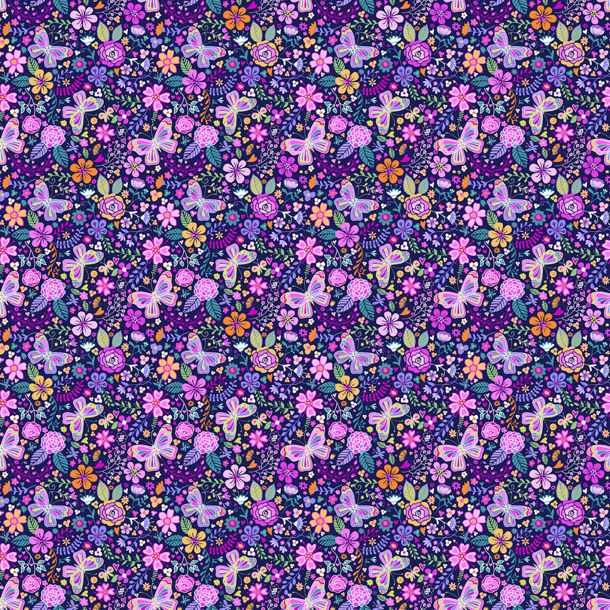Navy Enchanted Garden 3-Yard Precut 108" Backing