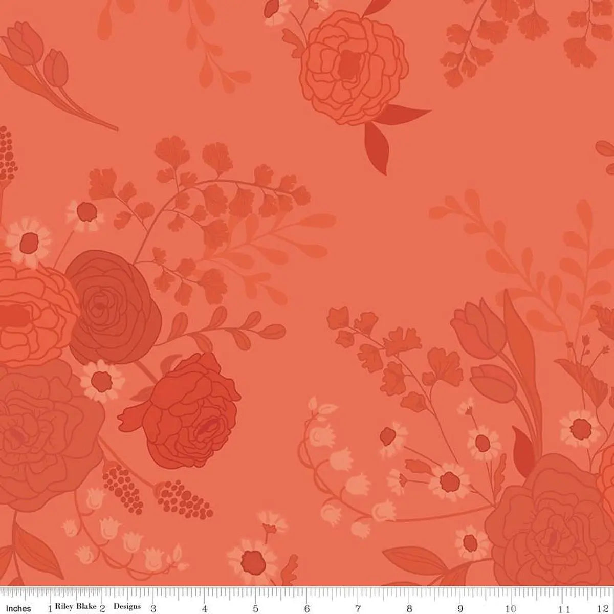 First Blooms Tonal Floral Coral 3-Yard Precut 108" Backing