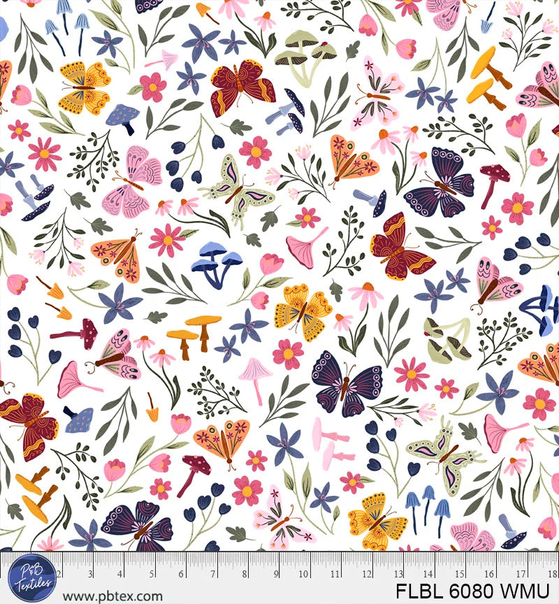 Flutter Blooms White Large Scale Butterflies and Flowers