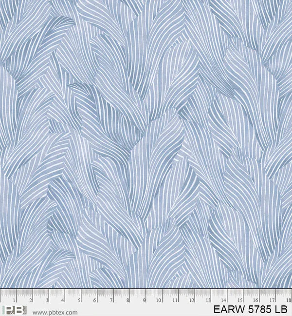 Earth Tone Tonal Leaves Light Blue 3-Yard Precut 108" Backing