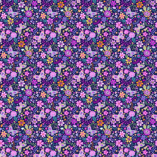 Navy Enchanted Garden 3-Yard Precut 108" Backing