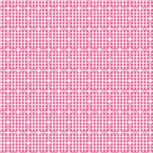 Floral Gingham Dark Pink 3-Yard Precut 118" Backing