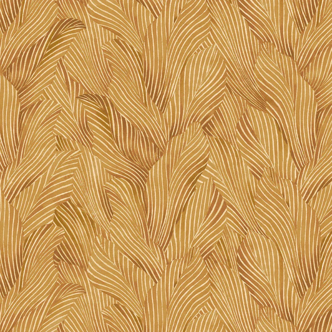 Earth Tone Tonal Leaves Gold 3-Yard Precut 108" Backing