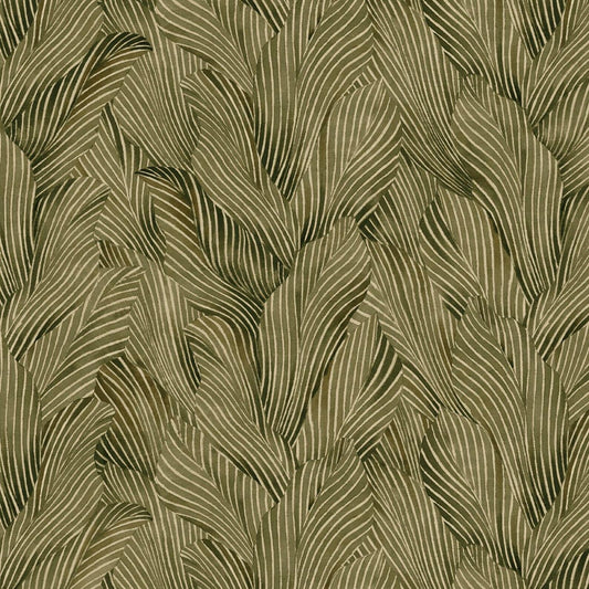 Earth Tone Tonal Leaves Moss Green 3-Yard Precut 108" Backing