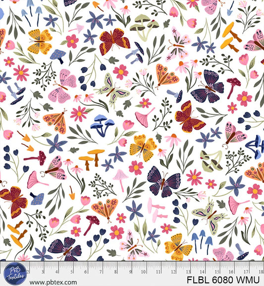 Flutter Blooms White Large Scale Butterflies and Flowers