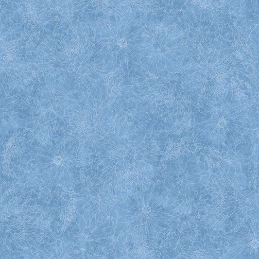 Fine Line Floral Soft Blue 3-Yard Precut 108" Backing