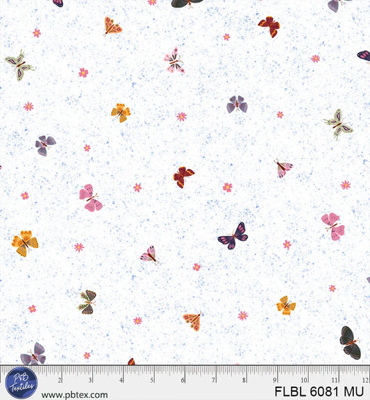 Flutter Blooms White Floral Butterfly Allover